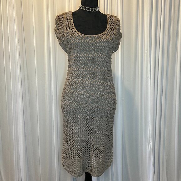 Kensie Taupe Crochet Dress w/ Open Weave Pattern - Lined - Picture 1 of 8